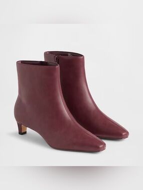 Gap Burgundy Leather Ankle Booties kitten heel